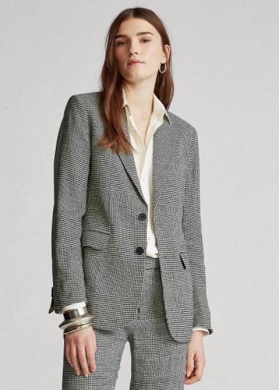 Blazer Polo Ralph Lauren Mujer Creme / Grises Multicolor - Glen Plaid Linen - YCZWG9537